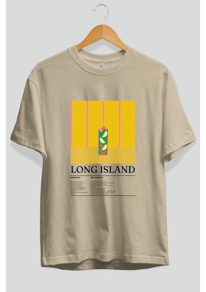 Long Island Kokteyl Serisi Ön Baskılı Oversize T-Shirt Erkek Kadın %100 Pamuk Bisiklet Yaka Tişort fiyatları