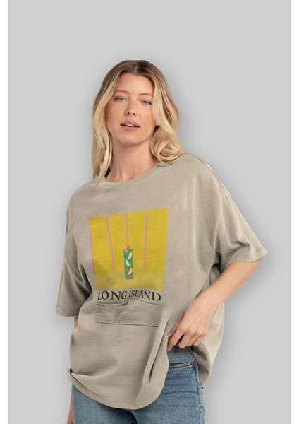 Long Island Kokteyl Serisi Ön Baskılı Oversize T-Shirt Erkek Kadın %100 Pamuk Bisiklet Yaka Tişort fırsatları