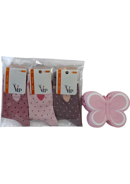 Kız Çocuk Mini Kelebek Pembe Renk Figürlü Çanta Model Vip 3 Renk Çorap 4 Lü Set fiyatları