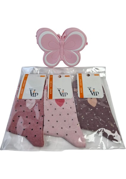 Kız Çocuk Mini Kelebek Pembe Renk Figürlü Çanta Model Vip 3 Renk Çorap 4 Lü Set indirimleri