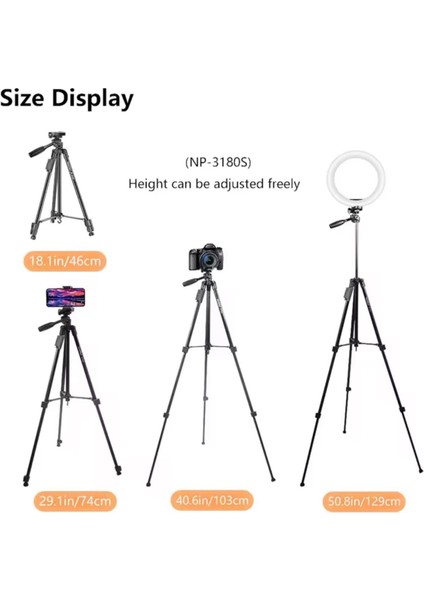 iPhone 11 Pro Max Uyumlu NP-3180S 129 cm Tripod Bluetooth Kumandalı Profesyonel Tripod fırsatları