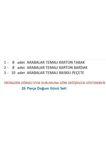 Cars, (Arabalar), Şimşek Mcqueen 8 Adet Tabak, 8 Adet Bardak, 10 Peçete fiyatları