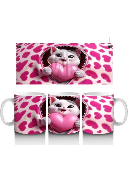 Leopar Desenli Kalpte Sevimli Kedi– Baskılı Kahve Kupası