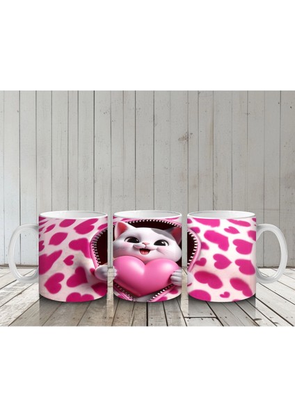 Leopar Desenli Kalpte Sevimli Kedi– Baskılı Kahve Kupası