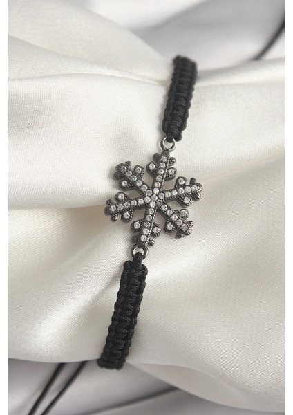 Pirinç Füme Renk Zirkon Taşlı Kar Tanesi Figür Makrome Asansörlü Model Kadın Bileklik