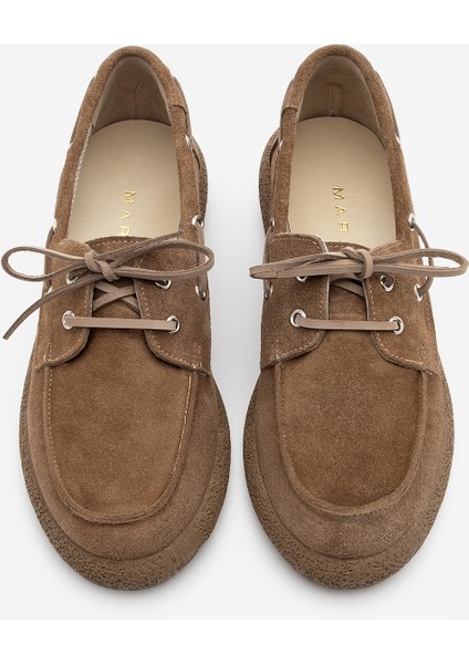 Kadın Hakiki Deri Bağlamalı Loafer Günlük Ayakkabı Enita Camel Süet