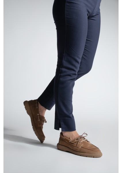 Kadın Hakiki Deri Bağlamalı Loafer Günlük Ayakkabı Enita Camel Süet fırsatları