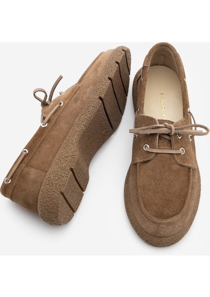 Kadın Hakiki Deri Bağlamalı Loafer Günlük Ayakkabı Enita Camel Süet