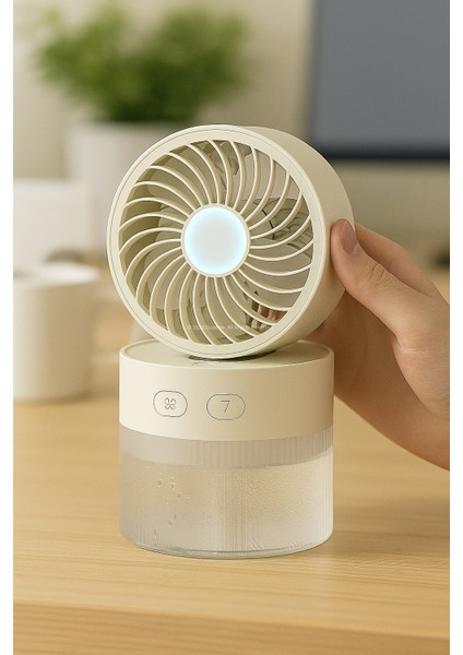 Soğuk Buharlı Sessiz Mini Masaüstü Fan Nemlendirici LED Işıklı 3 Kademeli Taşınabilir
