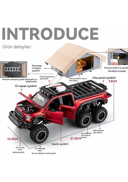 1/24 Raptor Rv Off-Road Alaşımlı Araba Modeli Çıkarılabilir Izleme Kabini Oyuncak (Yurt Dışından) fırsatları