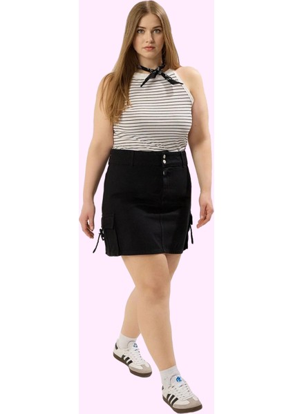 Kadın Pamuklu Denim Etek; Yüksek Bel Düz Desen Mini Boy Rahat Günlük Stil Kaliteli Malzeme fiyatları