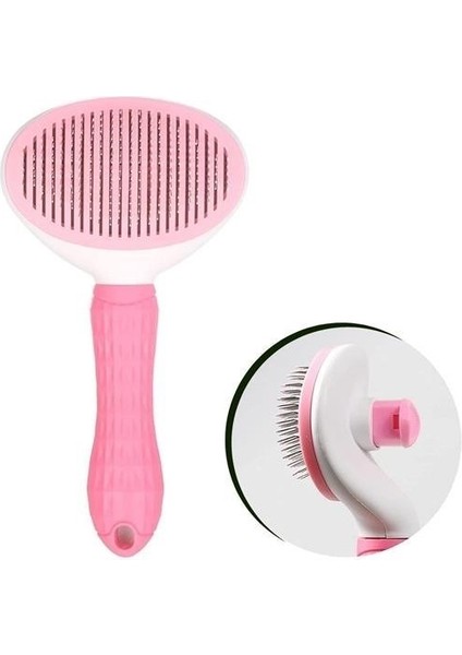 Buffer® Kedi Köpek Tüy Toplayıcı Kendini Temizleyebilen Ergonomik Saplı Evcil Hayvan Tarağı Pembe