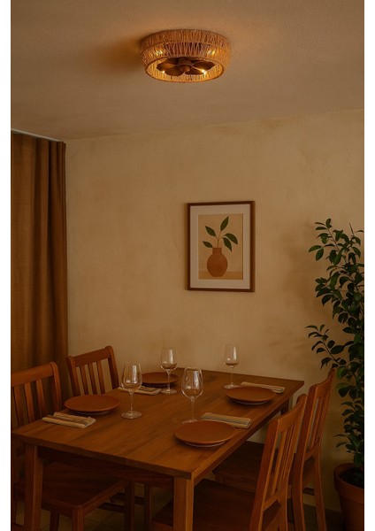 Vanti 15W 4XE27 Hasır Avizeli Kumandalı Tavan Vantilatörü KCF301