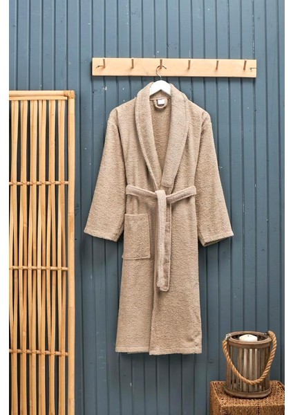 Kutulu %100 Pamuk Tek Bornoz Şalyaka-Bej (Xl Beden)