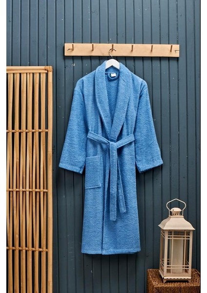 Kutulu %100 Pamuk Tek Bornoz Şalyaka-K.mavi (L Beden)