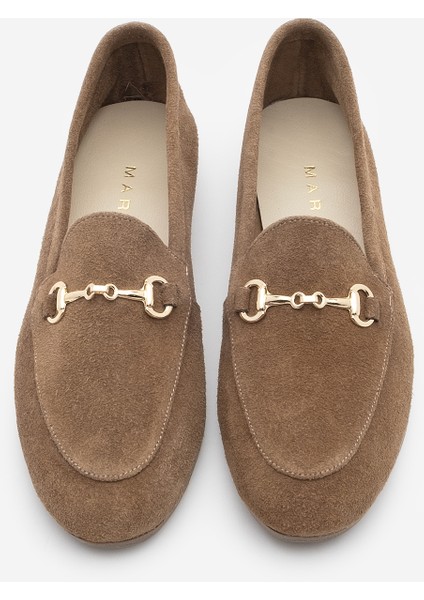 Kadın Hakiki Deri Zincirli Loafer Günlük Ayakkabı Tanle Taba Süet