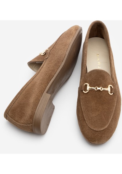 Kadın Hakiki Deri Zincirli Loafer Günlük Ayakkabı Tanle Taba Süet