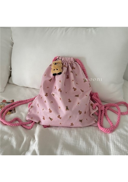 Pembe Ayı Sırt Çantası Kanvas Büyük Kapasiteli Saklama Çantası Ipli Spor Kız Tarzı (Yurt Dışından)