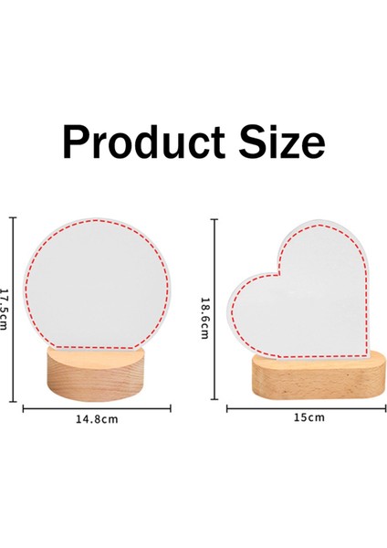 Süblimasyon LED Akrilik Fotoğraf Çerçeveleri Gece Işıkları Kalp (Yurt Dışından) fırsatları