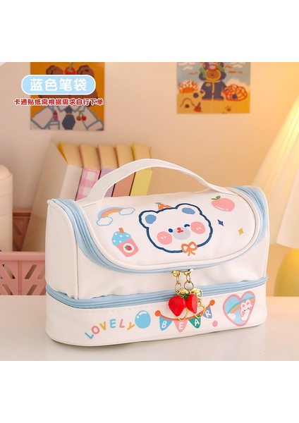 Karikatür Büyük Kapasiteli Kalem Kutusu Çift Katmanlı Diy Girly Kalp Saklama Kozmetik Çantası (Yurt Dışından)