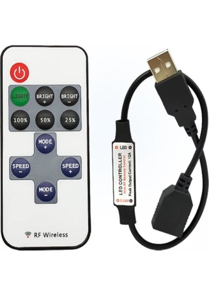 11 Tuşlu LED Şerit Mini Dimmer Rf Uzaktan Kumanda 5V USB Arayüz Kontrol Cihazı (Yurt Dışından)