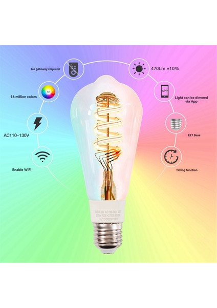 Tuya Akıllı Wifi LED Ampuller Rgb 16 Milyon Renk Kısılabilir (Yurt Dışından)