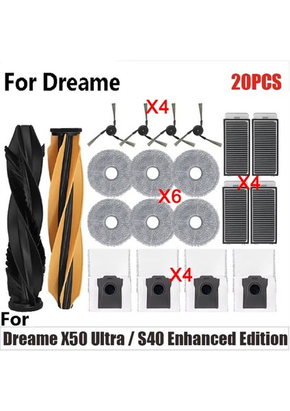 Dreame X50 Ultra / S40 Geliştirilmiş Baskı Vakum Parçaları Ana Roller Yan Fırça Hepa Filtre Mop Bez Toz Çantası (Yurt Dışından)
