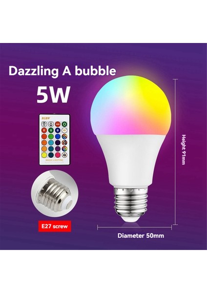 LED Renkli Ampul E27 Vida Ampul Lamba Karartma Gücü 5W (Yurt Dışından) fırsatları