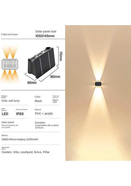 Solar Duvar Lambası Dış Aydınlatma Lambası Avlu Bahçe 5 Işık (Yurt Dışından) indirimleri