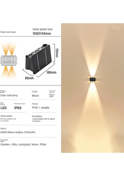 Solar Duvar Lambası Dış Aydınlatma Lambası Avlu Bahçe 4 Işık (Yurt Dışından) fiyatları