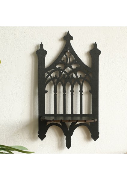 Siyah Ahşap Gotik Çit Tipi Duvara Monte Raf Ev Konut Yatak Odası Dekorasyonu (Yurt Dışından)
