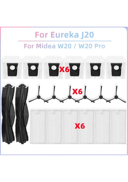 Eureka J20 / Mıdea W20 / W20 Pro Robot Vakum Yedek Parçaları Silindir Yan Fırçası Hepa Filtre Toz Çanta Aksesuarları (Yurt Dışından)