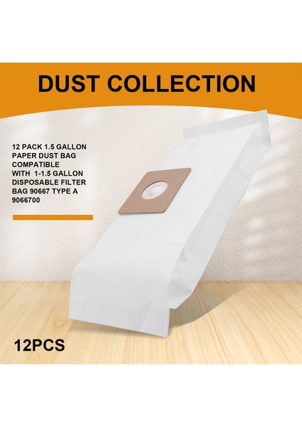 12 Paket 1.5 Galon Kağıt Toz Çantası Dükkanla Uyumlu 1-1.5 Galon Tek Kullanımlık Filtre Çantası 90667 Tip A 9066700 (Yurt Dışından)