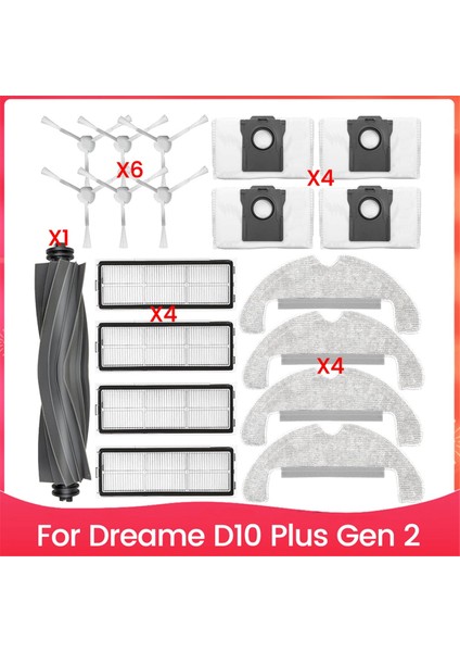 Dream D10 Plus Gen 2 Robot Vakum Temizleyici RLD32GD Aksesuarlar Ana Yan Fırça Hepa Filtre Mop Bez Tuz Torbaları (Yurt Dışından)