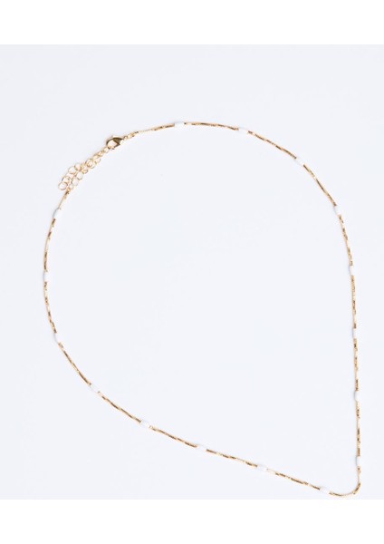 Beyaz Ince Taş Detaylı Ayarlanabilir Kolye