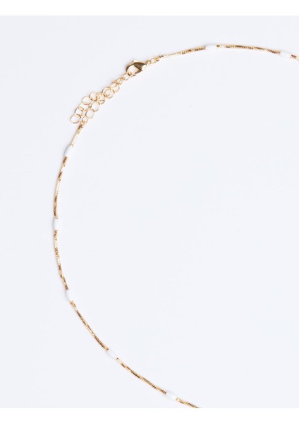 Beyaz Ince Taş Detaylı Ayarlanabilir Kolye modelleri