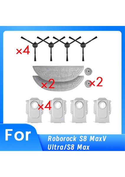 Roborock Için 12 Pc S8 Maxv Ultra/s8 Max Süpplama Robot Temizlik Parçaları Değiştirme Ana Yan Fırça Paspas Filtre Seti (Yurt Dışından)