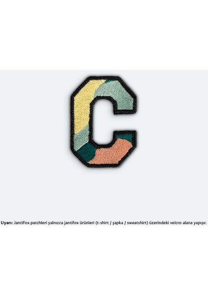 C Harfi Nakış Cırtlı Yama-Patch Sticker