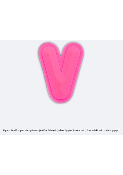 V Harfi Koyu Pembe Boyutlu Cırtlı Yama-Patch Sticker
