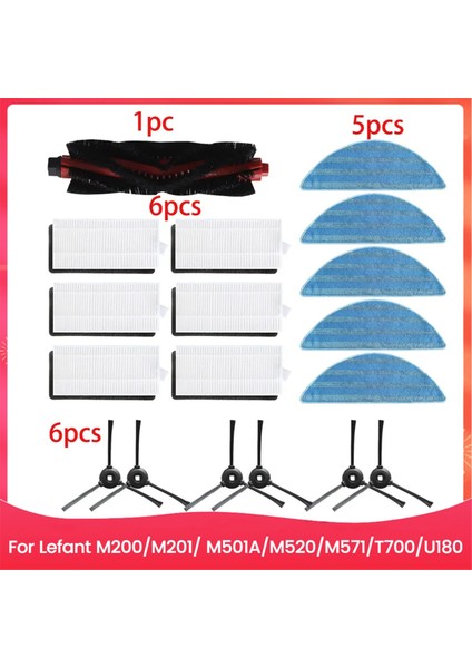 Lefant M200/M201/M501A/M520/M571/T700/U180 Roller Yan Fırça Hepa Filtre Mops Robot Vakum Aksesuarları Kiti (Yurt Dışından)