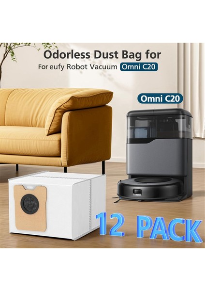 Eufy Omni C20 Robot Vakum, Büyük Kapasiteli Değiştirme Torbaları Için 12 Pcs Toz Torbaları (Yurt Dışından) fiyatları