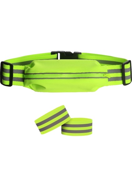 Kadın Erkek Koşu Çantası Ayarlanabilir Yansıtıcı Bel Çantası Paketi 1 Kemer + 2 Kol Bandı (Yurt Dışından)
