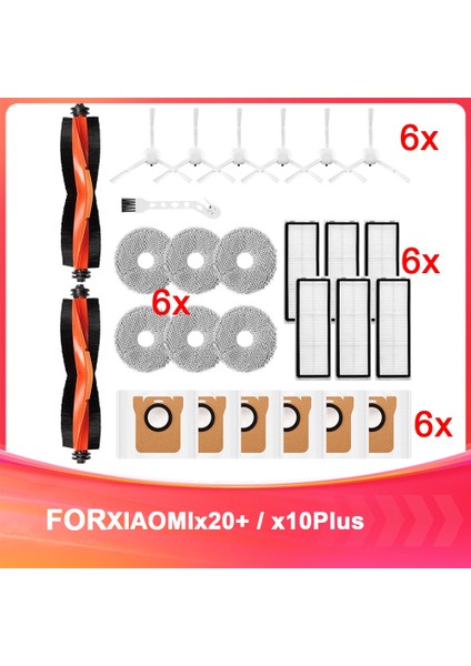 Xiaomi X20+ /X10 Için Aksesuar Seti+ Robot Vakum Süpürge, Yedek Ana Fırça Mop Pad Toz Torbaları Yan Fırça Filtreleri (Yurt Dışından)