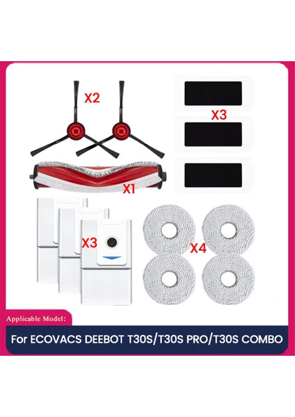 Ecovacs Deebot T30S/T30S PRO/T30S Combo Robot Vakum Temizleyici Ana Yan Fırça Filtresi Paspas Toz Çantası Için Yedek Parçalar (Yurt Dışından)