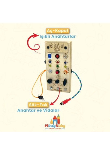 Çocuklar Için Eğitici Ahşap Montessori Işıklı Civatalı Vidalı Oyun Panosu - Zeka Geliştirici Oyuncak fiyatları