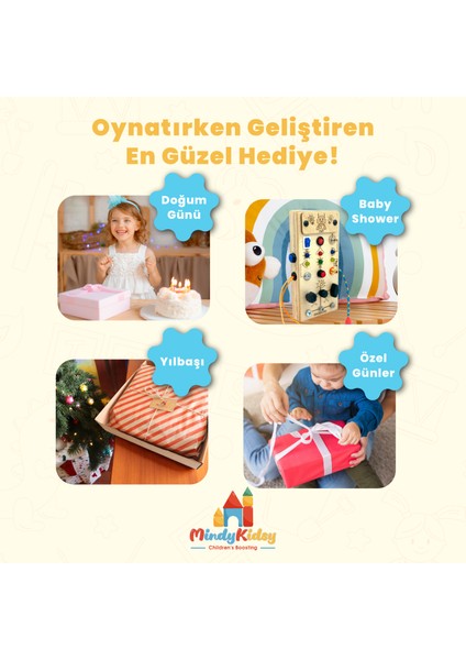 Çocuklar Için Eğitici Ahşap Montessori Işıklı Civatalı Vidalı Oyun Panosu - Zeka Geliştirici Oyuncak