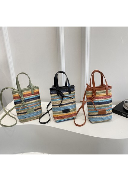 Kontrast Renk Dokuma Çanta Kadın Yaz Cep Telefonu Çantası Crossbody Çanta (Yurt Dışından)