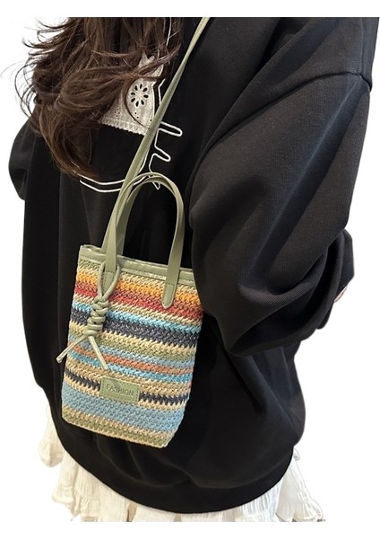 Kontrast Renk Dokuma Çanta Kadın Yaz Cep Telefonu Çantası Crossbody Çanta (Yurt Dışından)