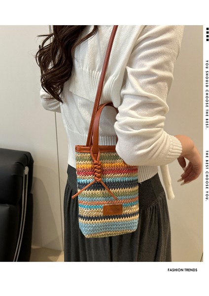 Kontrast Renk Dokuma Çanta Kadın Yaz Cep Telefonu Çantası Crossbody Çanta (Yurt Dışından) indirimleri