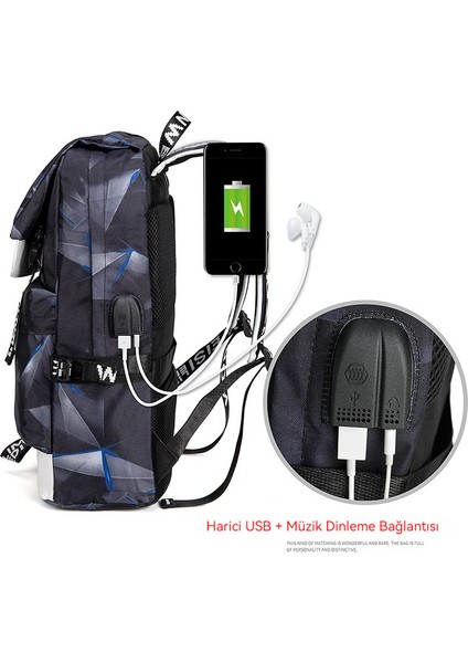 Popındıke Erkek Sırt Çantası USB Sırt Çantası Kanvas Öğrenci Okul Çantası (Yurt Dışından) modelleri